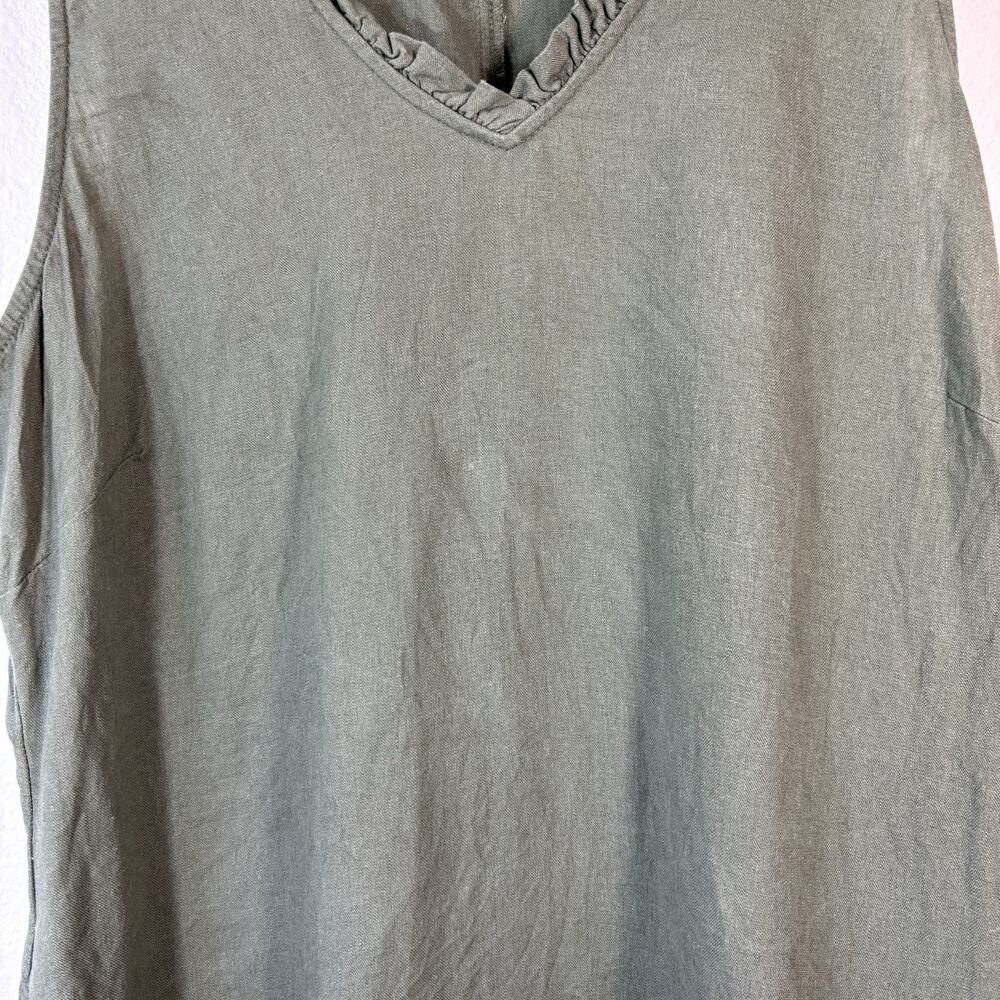 Briggs Women’s Green Sleeveless Ruffle V-neck Linen Rayon Dress With Pockets XL - Picture 2 of 9